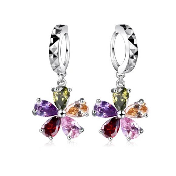 Cute Flower Multi Color 925 Sterling Silver Pendant Earrings And Necklace Set - Picture 9 of 9